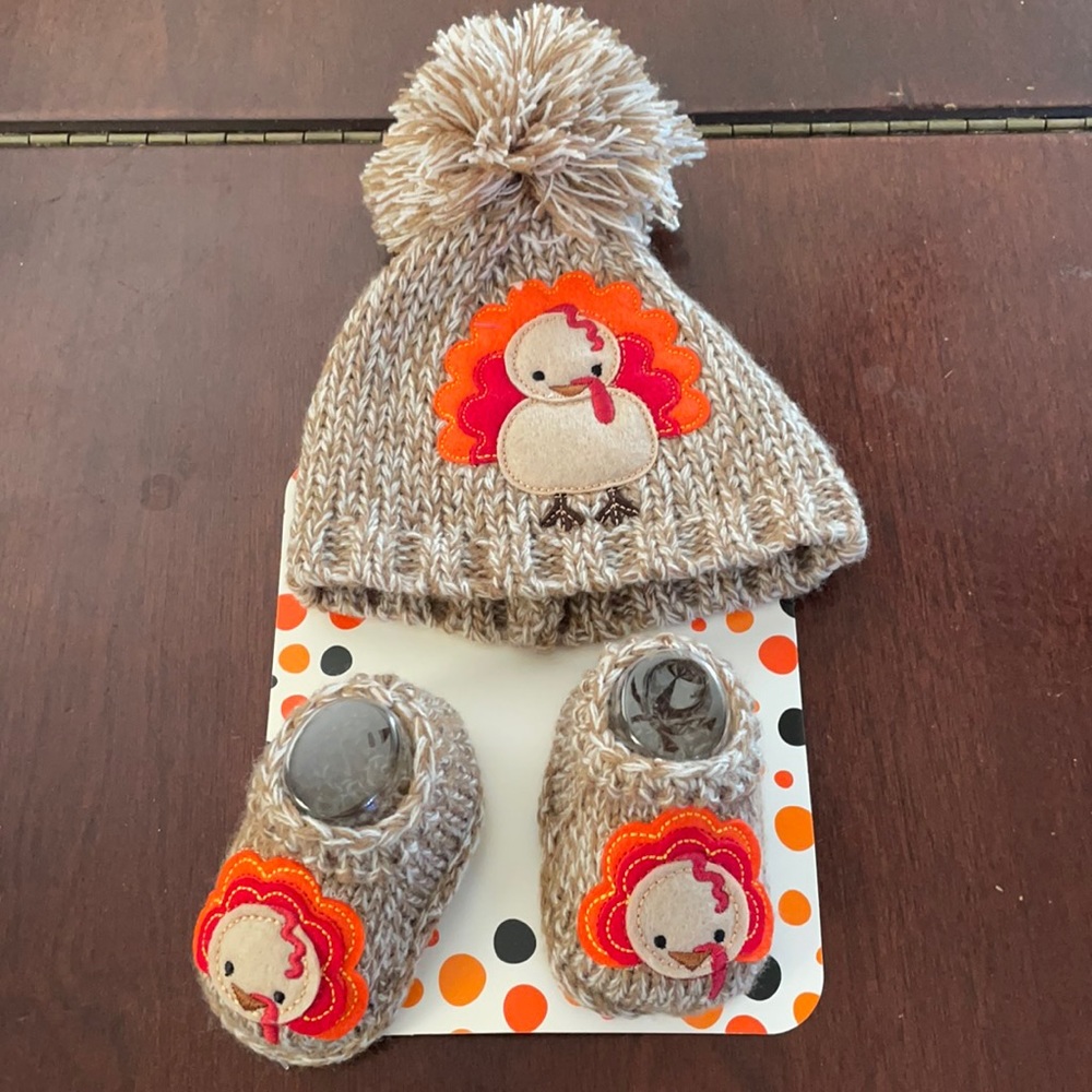 Little me Turkey baby hat and booties | size 0-6 M | Hat and booties set